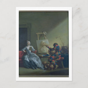 Cartão Postal The Harlequin Painter, c.1742 (oil on canvas)