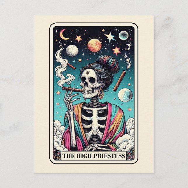 Cartão Postal The High Priestess Tarot Art Smoking Skeleton Goth (Frente)