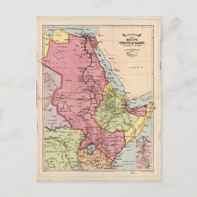 Cartão Postal The Nile Basin, Egypt Map (1916) (Frente)