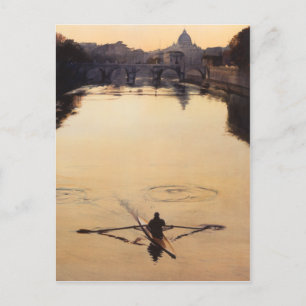 Cartão Postal "The Oarsman" Tiber River Watercolor