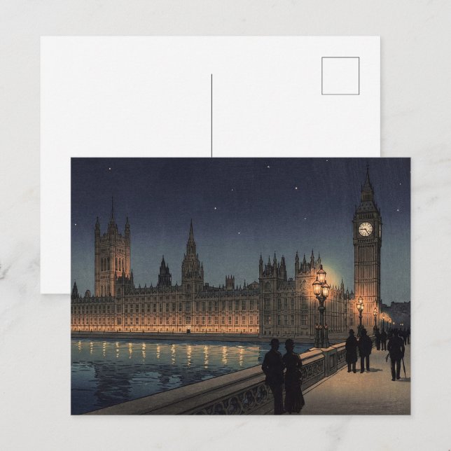 Cartão Postal The Palace of Westminster Japanese Woodblock Print (Frente/Verso)