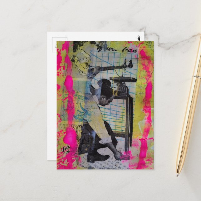 Cartão Postal The Retro Working Men Mixed Media Collage (Frente/Verso In Situ)