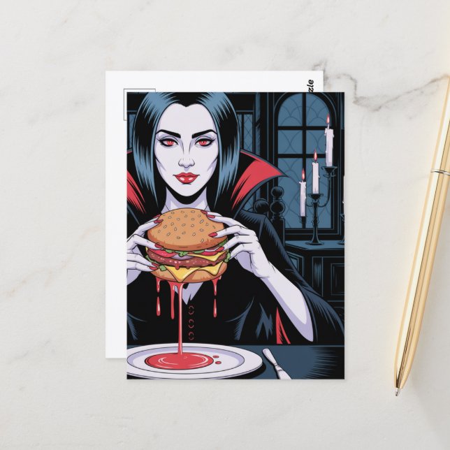 Cartão Postal The Vampire With a Cheeseburger (Frente/Verso In Situ)