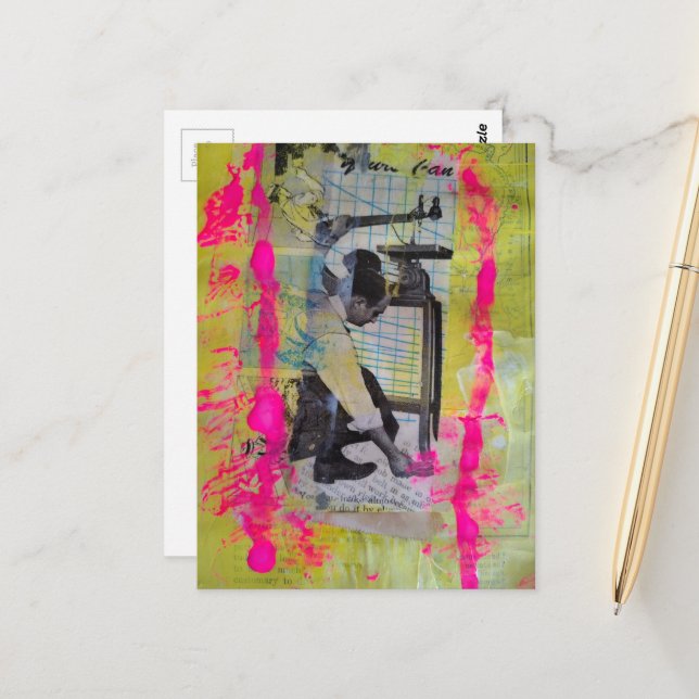 Cartão Postal The Working Men Mixed Media Collage (Frente/Verso In Situ)