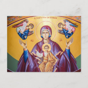 Cartão Postal Theotokos e a Criança Cristo com Ícone de Anjos