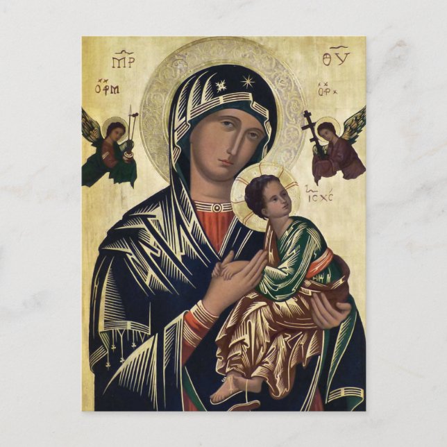 Cartão Postal Theotokos e a Criança Jesus Ortodoxo Ícone Cristão (Frente)