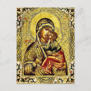Cartão Postal Theotokos e o quadro Dourado do Ornamentado-Cristo