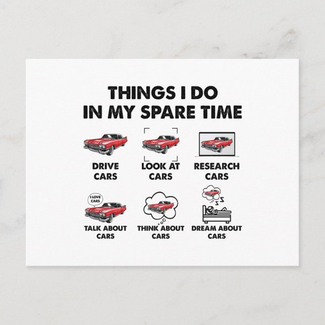 Cartão Postal Things I Do In My Spare Time Funny Classic Cars (Frente)