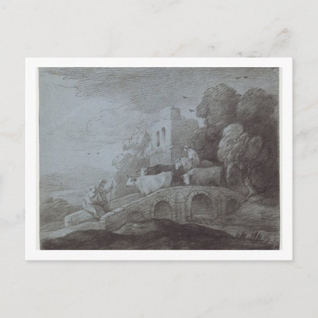 Cartão Postal Thomas Gainsborough | Paisagem arborizada com Herd (Frente)