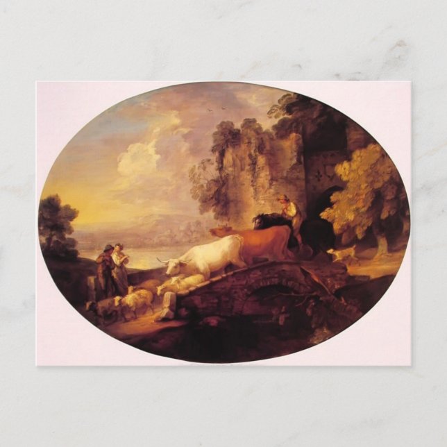 Cartão Postal Thomas Gainsborough - Paisagem fluvial,Amantes rus (Frente)