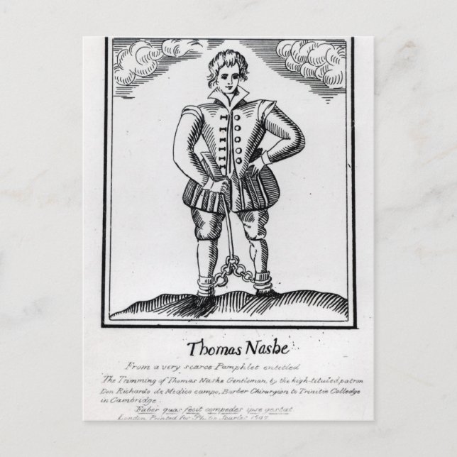 Cartão Postal Thomas Nashe , de um panfleto, pub. em 1597 (Frente)