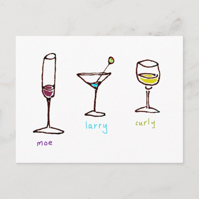 Cartão Postal Three Cartoon Drinks Stooges (Frente)