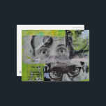 Cartão Postal Three Pairs of Eyes Looking Mixed Media Collage<br><div class="desc">A mixed media collage made and photographed by Angelandspot in the year 2026  black and white vintage images from magazines on a green and yellow background</div>