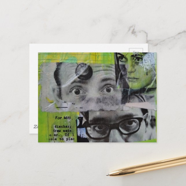 Cartão Postal Three Pairs of Eyes Looking Mixed Media Collage (Frente/Verso In Situ)