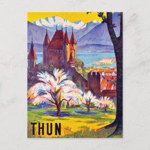 Cartão Postal Thun, City, Castle e Lago, Suiça