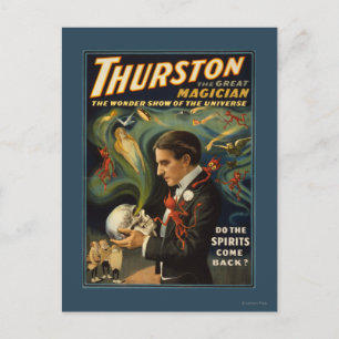 Cartão Postal Thurston, o Excelente Mágico segurando magia crôni