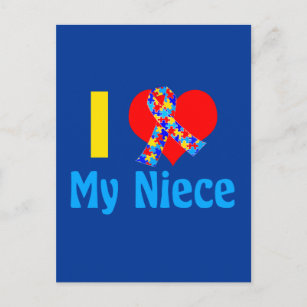 Cartão Postal Tia Autismo Eu Amo Meu Coração Azul Niece
