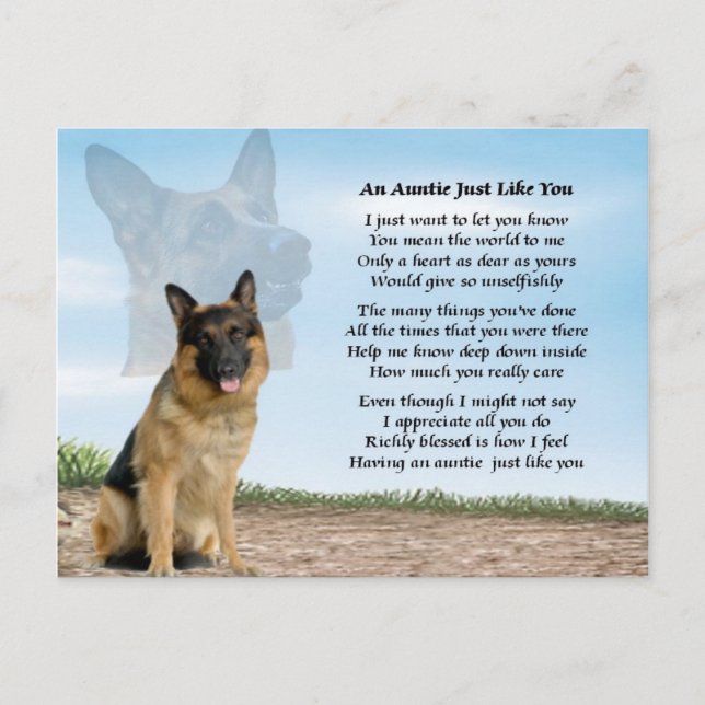 Cartão Postal Tia poema - Cão German shepherd (Frente)