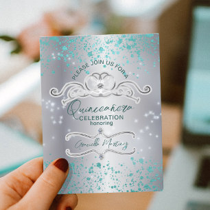 Cartão Postal Tiara de Pedras Preciosas Prata Quinceañera Azul T