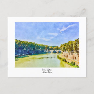 Cartão Postal Tiber River Roma, Itália — Pintura Watercolor