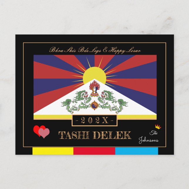 Cartão Postal Tibetano - Losar & Tashi Delek - Ano Novo /flag Ti (Frente)