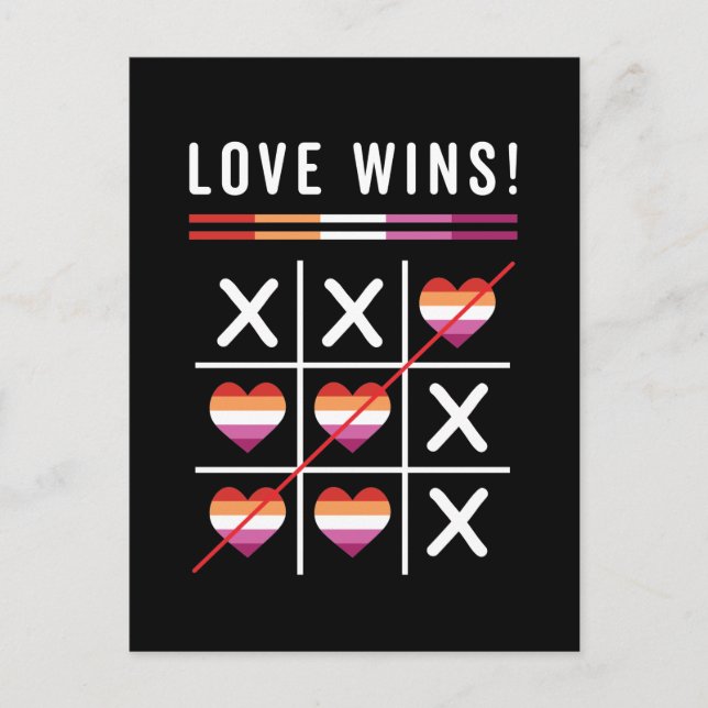 Cartão Postal Tic Tac Toe Love ganha orgulho lésbico LGBTQ (Frente)