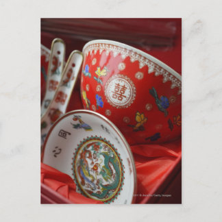 Cartão Postal tigela chinesa com dupla felicidade