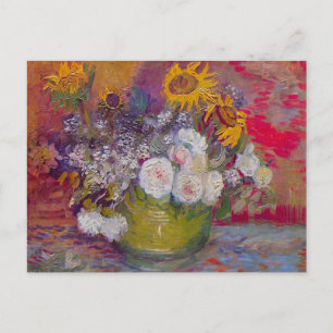Cartão Postal Tigela com Girassóis e Rosas por Vincent van Gogh