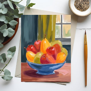 Cartão Postal Tigela de Frutas Pintura em Aquarela