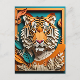Cartão Postal Tiger 3D Paper Art Design T shirt
