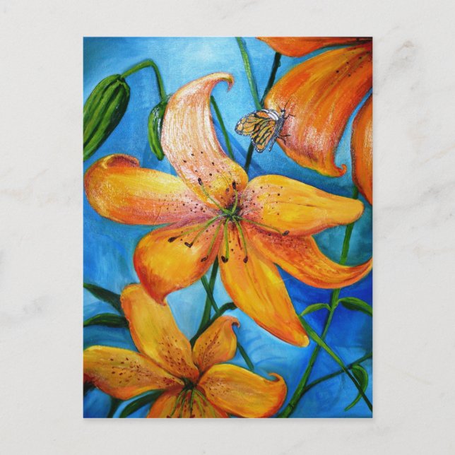 Cartão Postal Tiger Lily Orange Floral (Frente)