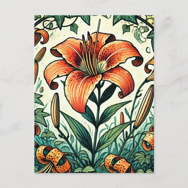 Cartão Postal Tigerlily Illustração Tiger Lily Lily de Verão (Frente)