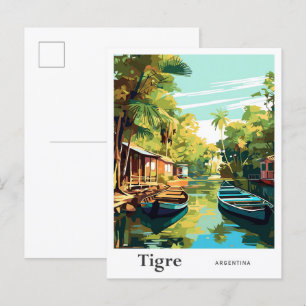 Cartão Postal Tigre Argentina Art Viagens vintage Illustration