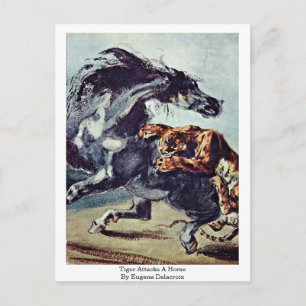 Cartão Postal Tigre Ataca Um Cavalo Por Eugene Delacroix
