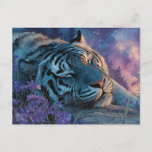 Cartão Postal Tigre Azul Adormecido Sob o Céu Galáctico Estrelad