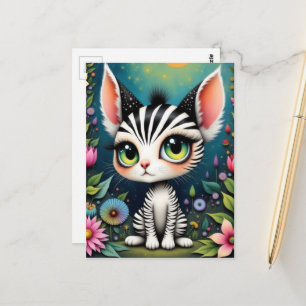 Cartão Postal Tigre Branco Caprichoso Criatura em Flores