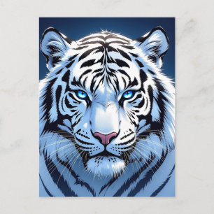 Cartão Postal Tigre Branco de Olhos Azuis Dizendo olá