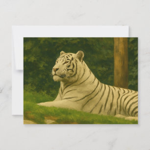 Cartão Postal Tigre Branco Descendo à Luz da Floresta