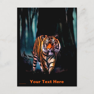 Cartão Postal Tigre Brilhante Floresta Escura