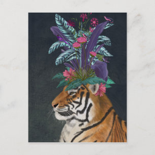 Cartão Postal Tigre com Auscultadores Tropicais