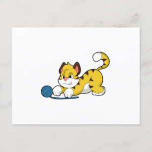Cartão Postal Tigre com bola de lã