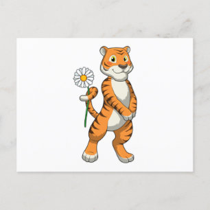 Cartão Postal Tigre com Flor de Margarida