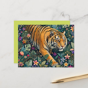 Cartão Postal Tigre com Olhos Âmbar Folhagem da Selva Fantasia