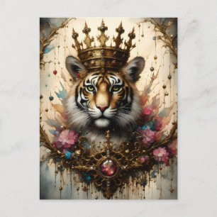 Cartão Postal Tigre Com Uma Coroa