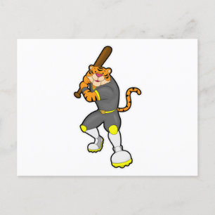 Cartão Postal Tigre como jogador de beisebol com taco de beisebo