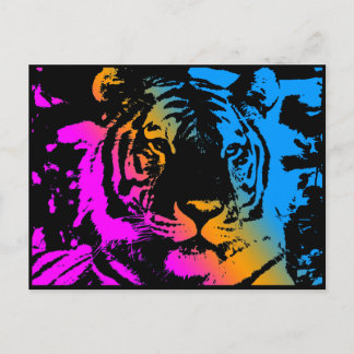 CARTÃO POSTAL TIGRE COREY PSICODÉLICO RETRÔ DOS ANOS 80 FACE DE 
