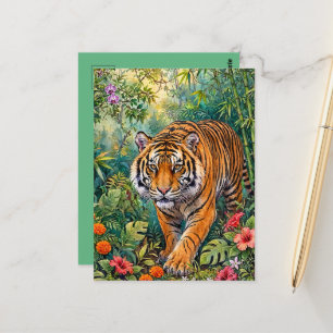 Cartão Postal Tigre de Bengala Vibrante Selva de Bambu