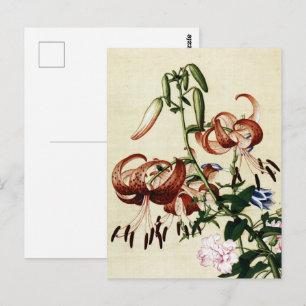 Cartão Postal Tigre Lilás e Peônia Art Chinoiserie Vintage