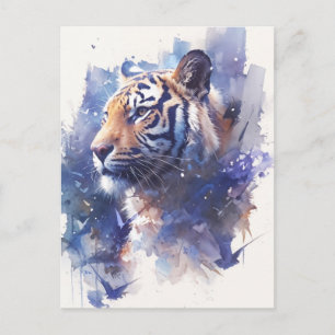 Cartão Postal Tigre Majestoso em Aquarela Índigo