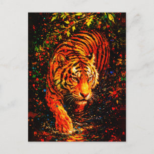 Cartão Postal Tigre Majestoso na Água Salpico Colorido